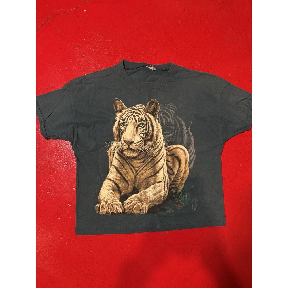 Vintage Nature T Shirt Tiger Teal Large 90s Cliff Bonamie Graphic